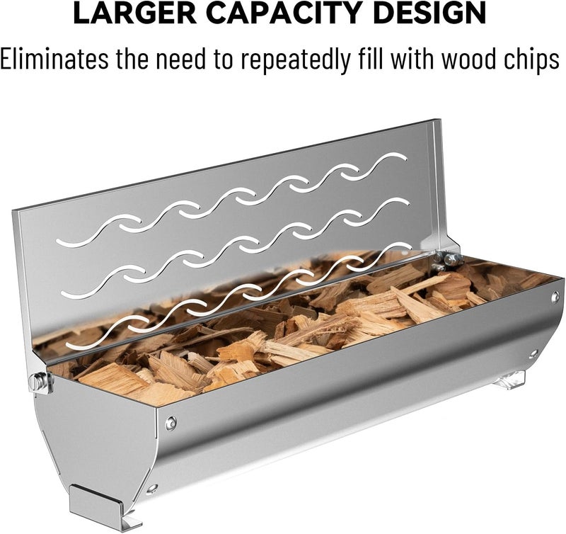 Skyflame Stainless Steel Wood Chip Smoker Box, BBQ Meat Smoking with Wavy Vent and Hinged Lid, Large Capacity for Gas/Charcoal Grill, V Shape with Flat Base Bottom - Image 4